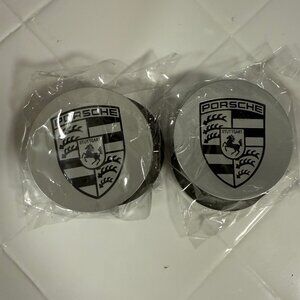 SET OF 4, 76mm Silver Porsche Center Caps 911 Cayenne Panamera Cayman